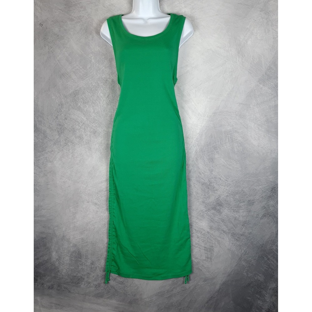 Good American Dress Womens 4 Green Tank Bodycon Ruched Side Maxi Summer Ribbed